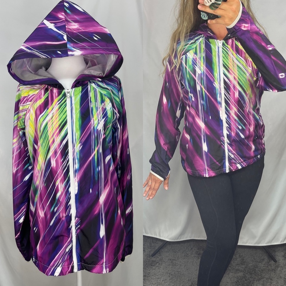 Fila Sport colorful zip up thumb holes lightweight windbreaker jacket size M